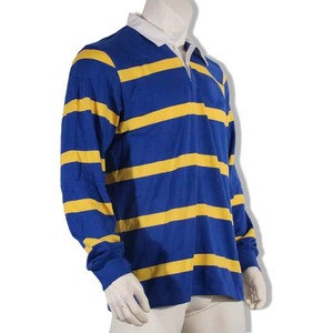 Polo en tricot rayé à manches longues pour homme, bleu et jaune, vêtements décontractés - Product Image 1