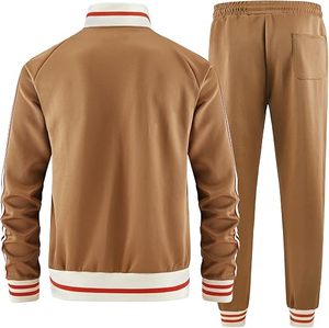 Unisex <b>Brown</b> Striped Tracksuit Zip <b>Jogger</b> Set Breathable Casual Sportswear Regular Fit Polyester Cotton Material Autumn Wear - Product Image 5