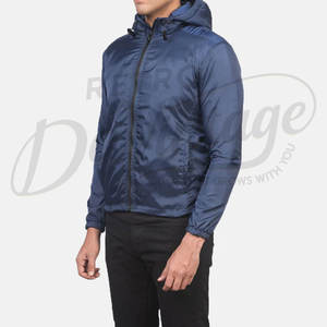 Veste à capuche légère bleu marine pour homme, coupe ajustée, coupe-vent, fine, décontractée, zippée, pour le printemps - Product Image 5