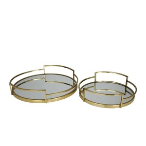 Round <b>Mirrored</b> Storage Tray With Gold Plated Frame Modern Design For <b>Table</b> <b>Top</b> Use 2 Pack - Product Image 1