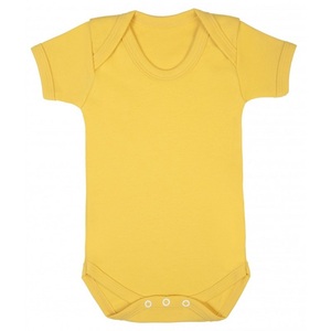 Bebé recién nacido Onesie 100% algodón verano mameluco amarillo sólido Unisex ODM tejido duradero telas suaves conjuntos de manga corta - Product Image 3