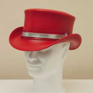 Premium quality custom made Handmade <b>Red</b> Leather <b>Top</b> <b>Hat</b> With Silver Band Festival Cosplay <b>Hat</b> Gift for her - Product Image 5