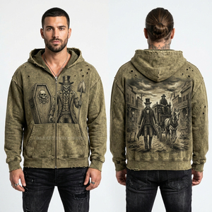 Sweat à capuche Souk Zombie personnalisé jaune moutarde délavé à l'acide pour homme, motif scène du marché de Marrakech, streetwear, coupe ample et vieillie - Product Image 5