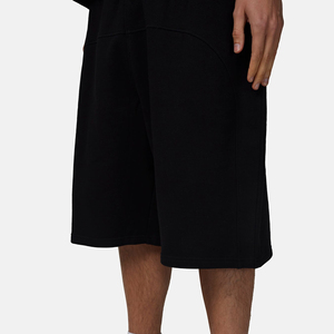 Pantalones Cortos Bermuda de Algodón Negro Sólido para Hombre, Cintura Elástica, Bolsillos Casuales, Transpirables, Tejido de Punto, Corte Medio - Product Image 2