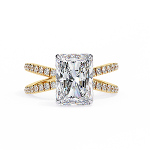 Anillo de Compromiso de Moissanita con Corte Esmeralda, Engaste Pavé en Oro Rosa, Banda Geométrica de Lujo para Mujer - Product Image 2