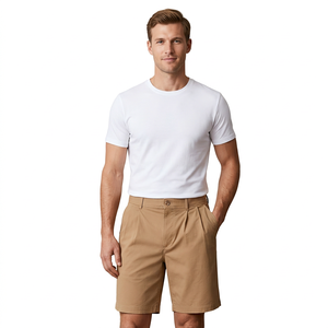 Pantalones Bermuda Caqui para Hombre, Ecológicos, de Algodón Peinado, Color Sólido, Cierre de Botón Frontal, Casuales, Cintura Media, Tejidos - Product Image 3