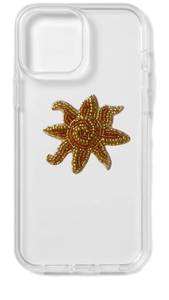 Golden Sunburst Seed <b>Bead</b> Embellished Clear <b>Silicone</b> Smartphone Back Shell Handcrafted Cellular Mobile Frame Guard Protective TP - Product Image 1