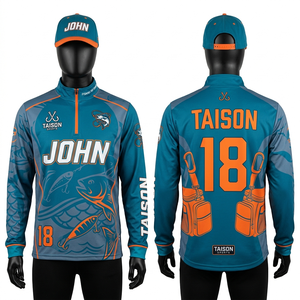 เสื้อฮู้ดตกปลาผู้ชาย 180GSM ผ้าโพลีเอสเตอร์อินเตอร์ล็อค ระบายอากาศได้ดี สีน้ำเงินเทา แบบแผง  ลายพิมพ์เต็มตัว  โลโก้สั่งทำได้  ชุดตกปลา - Product Image 2