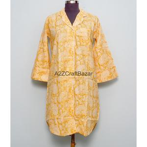 Vintage Floral Block Printed 100% Cotton Midi Dress Eco-Friendly Hip Hop Party Bell Sleeve Turn-down Collar Button - Product Image 1