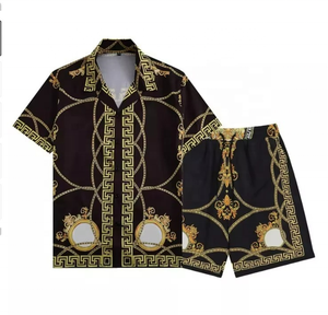 Wholesale <b>Set</b> of Casual Cotton Men's Summer Quick Dry Short Sleeve Shirts and Solid <b>Knitted</b> Shorts - Product Image 4