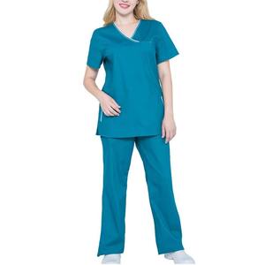 Ensemble de tenue médicale tendance pour femme, extensible, uniforme d'infirmière, haut et pantalon à col en V et manches courtes, tenue de travail pour clinique dentaire - Product Image 1