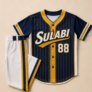 Ensemble uniforme de baseball personnalisé avec logo, maillot à manches courtes boutonné rayé pour homme avec pantalon - Product Image 4