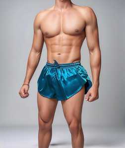 Shorts en satin de soie vert sarcelle pour homme, couleur unie, taille élastique avec cordon de serrage, décontractés, longueur courte, tissu respirant - Product Image 4
