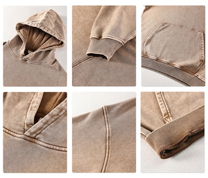 Sweat à capuche 100 % coton délavé à l'acide de haute qualité, style vintage, brodé, pour homme, idéal pour l'automne et l'hiver, style streetwear - Product Image 5