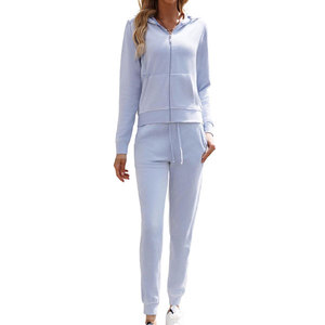 Ensemble de survêtement vintage pour femmes, 2 pièces, coupe ample, tissu Oxford, veste à capuche zippée décontractée, pantalon de survêtement, 100% coton - Product Image 5