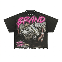 Ensemble T-shirt et short personnalisé avec impression sérigraphique et strass, effet délavé soleil, design très tendance, 100% coton, pour unisexe