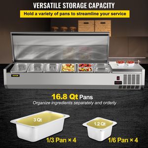 Stazione di preparazione per condimenti refrigerati da cucina da 60 pollici 150W tavola per insalata Sandwich/insalata da 16,8 qt 4 padelle 1/3 4 1/6 - Product Image 3