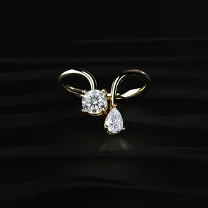 Bague en diamant de laboratoire de nouvelle conception, ronde et en forme de poire, design spécial pour un look classique, couleur D-E, clarté VVS-VS, certifiée IGI. - Product Image 1