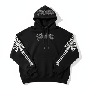 Sudadera con Capucha y Estampado de Esqueleto Gótico para Hombre, Negra, Oversize, de Algodón, con Bolsillo y Diseño de Logotipo Frontal, Estilo Invernal - Product Image 1