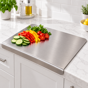 Tabla de cortar de acero inoxidable para catering, cocina y preparación de alimentos con mango, tabla de cortar delgada de metal, exportación desde India - Product Image 6