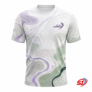 T-shirt de course personnalisé avec logo d'équipe, sublimation, séchage rapide, vêtements de marathon Violet Sage Motion Map - Product Image 1