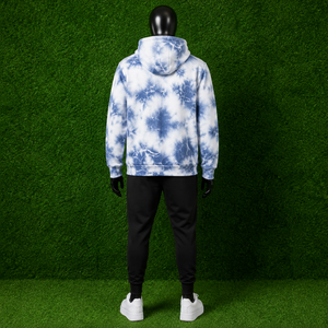 Sweat à capuche unisexe personnalisé en coton épais bleu et blanc tie-dye, effet délavé, style streetwear, en molleton, vente en gros - Product Image 5