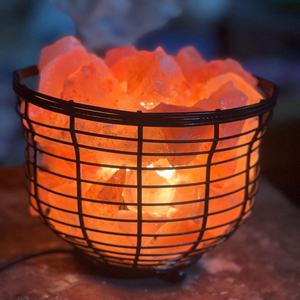 Lámpara de Sal Rosa del Himalaya Tallada a Mano, Ecológica, con Alimentación USB, con Cesta de Metal y Asa, Lámpara Nocturna Decorativa LED - Product Image 6