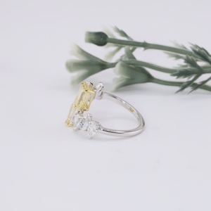 Bague pour femme en or blanc avec diamant jaune canari taille émeraude et diamants en forme de poire, classique, pour fiançailles et mariage, bijoux fins - Product Image 4