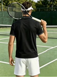 Camiseta de Tenis para Hombre, Negra, Sin Mangas, Cuello en V, Absorbe la Humedad, Transpirable, Poliéster, Ropa Deportiva de Verano, Corte Regular - Product Image 2