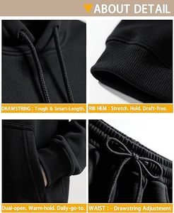 Ensemble survêtement homme noir à capuche et pantalon, couleur unie, décontracté, manches longues, 100% coton respirant, coupe classique - Product Image 5