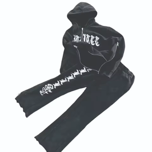 Ensemble de survêtement en molleton orange pour homme, sweat-shirt à capuche et pantalon de jogging, deux pièces, vêtements de sport d'hiver - Product Image 6