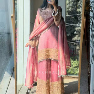 Ensemble Kurta et Palazzo de mariage en soie brodée de luxe à séchage rapide - Product Image 5