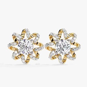 Luxury 10K Gold VS Clarity Round Diamond Classic Screw <b>Back</b> Flower Shape Trendy Style <b>Earring</b> for Wedding Gift - Product Image 2