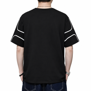 Men's <b>Black</b> Short Sleeve T-<b>Shirt</b> with Wing Logo Contrast Trim Casual O-Neck Jersey Fit Regular Length Solid <b>Silk</b> Screen Printing - Product Image 2