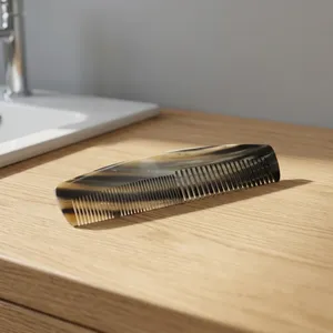 Peigne à cheveux et à barbe artisanal en corne naturelle, antistatique, de poche, à dents larges et fines - Product Image 3