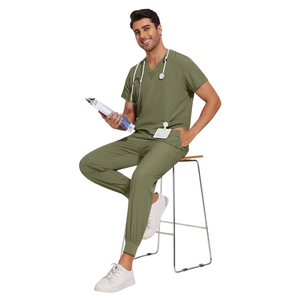 Conjunto de Uniforme Médico Transpirable Unisex de Poliéster/Algodón, Cuello en V, Manga Corta, Pantalones Jogger, Ropa de Trabajo para Clínica - Product Image 4