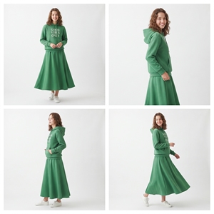 Women <b>Skirt</b> Set A-Line Hoodie Dress Elastic Waist Casual Floor-Length Hveay Weight 430GSM Cotton Fleece Sweat Hoody <b>Skirt</b> Set - Product Image 4