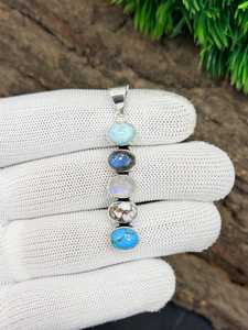 Pendentif multi-pierres en larimar, labradorite, pierre de lune arc-en-ciel et turquoise, plaqué argent/or, bijoux de fiançailles - Product Image 5