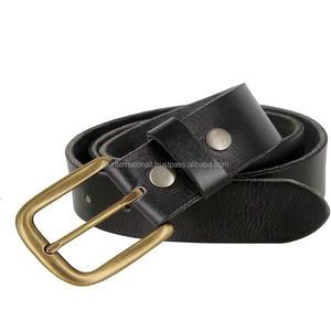 Ceinture décontractée en cuir pleine fleur noir de qualité supérieure pour hommes et femmes avec boucle à ardillon en laiton solide et interchangeable - Product Image 1