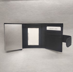 Wholesale Shop Custom Brand Card Holder <b>Metal</b> Push Button <b>Wallet</b> Men Ladies Purse Tri Fold Short Foldable Multifunction Samples - Product Image 2