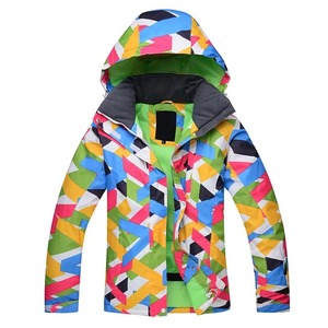 <b>Ski</b> & Snowboarding Waterproof <b>Jacket</b> Blue Pink Yellow <b>Green</b> White Black Geometric Print Hooded Coat Powder Skirt Zipper Closure - Product Image 1
