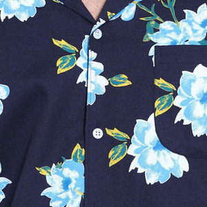 Camisa Casual de Manga Corta con Estampado Floral para Hombre, Azul Marino, Cuello Clásico, 100% Algodón Popelina, Transpirable, para Verano, Playa, Estilo Hawaiano - Product Image 6
