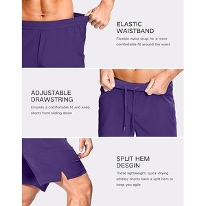 Pantalones cortos deportivos para hombre con carcasa transpirable, forro de compresión integrado, bolsillo con cierre para soporte, dobladillo dividido y ventilación lateral. - Product Image 3