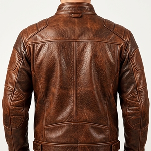 <b>Men</b> <b>Brown</b> <b>Leather</b> Look <b>Jacket</b> Stand Collar Zip Up <b>Jacket</b> Long Sleeve Multi Pocket Vintage Motorcycle Style Custom Wholesale - Product Image 2