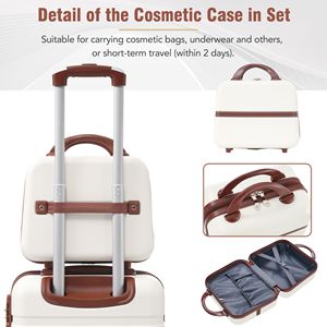Hardshell Luggage Sets 3 Pieces 20"+24" Luggages and Cosmetic Case Spinner <b>Suitcase</b> with TSA Lock Lightweight,<b>White</b> - Product Image 3