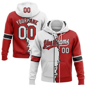 Sudadera con Capucha Deportiva Personalizada con Diseño Desgarrado, Color Rojo, Blanco y Negro, Estilo Urbano, Hip Hop, Talla Grande - Product Image 1