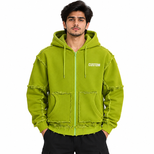 Sweat-shirts à capuche zippés surdimensionnés pour hommes, décontractés, avec poches, en coton French Terry, style streetwear, vêtements d'hiver, fournisseur ODM - Product Image 1