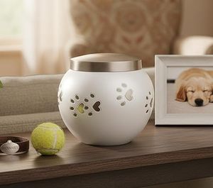 Modern Ceramic Pet <b>Urn</b> With Paw Print Design Airtight For Dogs - Product Image 1