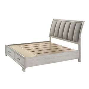 Cama King Size Ultra Acolchada con Plataforma de Almacenamiento, Acabado Blanco Niebla, Cabecera Tapizada de Madera Sólida, Dos Cajones de Almacenamiento en el Pie de Cama, 1 Pieza - Product Image 4