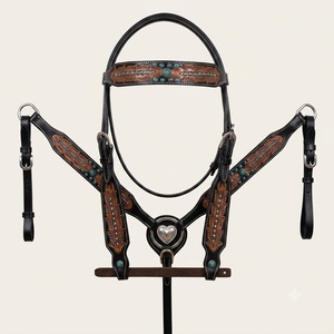 SAISHAS - Conjunto completo de equipo ecuestre: Brida, cabezada, pechopetral y riendas de cuero genuino con estructura de madera, duradero. - Product Image 1